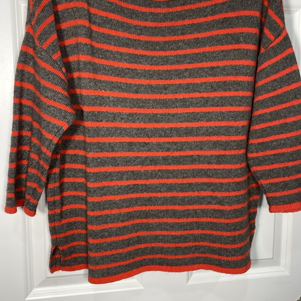 Eileen Fisher Wool Striped Sweater Size Medium 3/4 Sleeve Boxy Relaxed Boat Neck - Picture 5 of 13